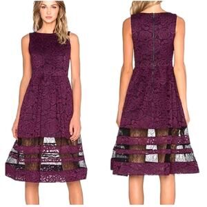 $650 ALICE & OLIVIA NWT Purple & Black Floral Lace Tiered Dress – Size 8 – RARE